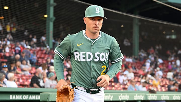 May 16, 2025; Boston, Massachusetts, USA; Boston Red Sox third baseman Alex Bregman (2) runs out of the dugout before the start of a game against the Atlanta Braves at Fenway Park. Mandatory Credit: Eric Canha-Imagn Images May 16, 2025; Boston, Massachusetts, USA; Boston Red Sox third baseman Alex Bregman (2) runs out of the dugout before the start of a game against the Atlanta Braves at Fenway Park. Mandatory Credit: Eric Canha-Imagn Images