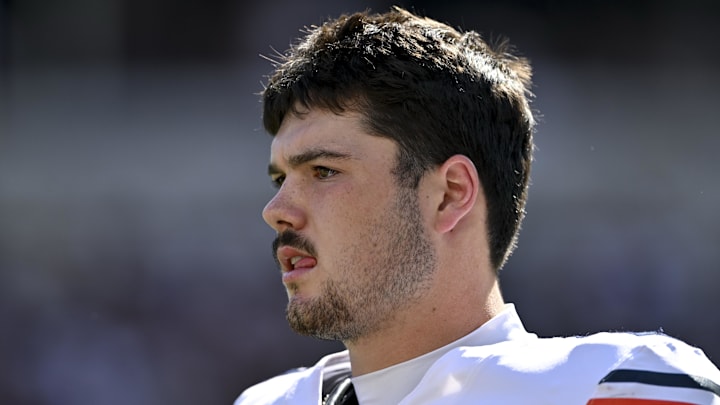 Sep 27, 2025; College Station, Texas, USA; Auburn Tigers quarterback Jackson Arnold (11) looks on during the first half against the Texas A&M Aggies at Kyle Field. Mandatory Credit: Maria Lysaker-Imagn Images 