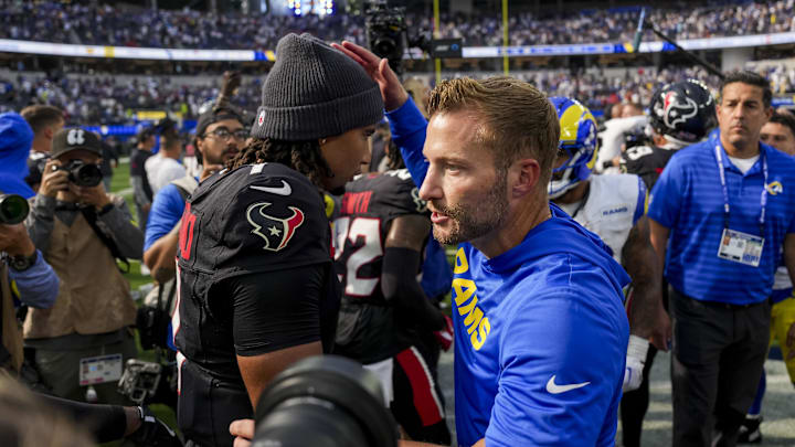Sep 7, 2025; Inglewood, California, USA; Los Angeles Rams coach Sean McVay after winning the game against Houston Texans at SoFi Stadium. Mandatory Credit: Kirby Lee-Imagn Images