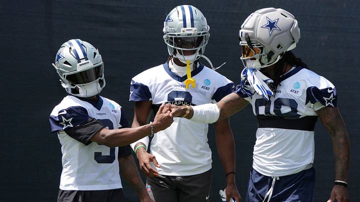 Dallas Cowboys receivers Kavontae Turpin (9), George Pickens (3) and CeeDee Lamb (88). Dallas Cowboys receivers Kavontae Turpin (9), George Pickens (3) and CeeDee Lamb (88).