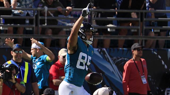 Tight end Brenton Strange scored a touchdown for the Jaguars in Week 1. Tight end Brenton Strange scored a touchdown for the Jaguars in Week 1.