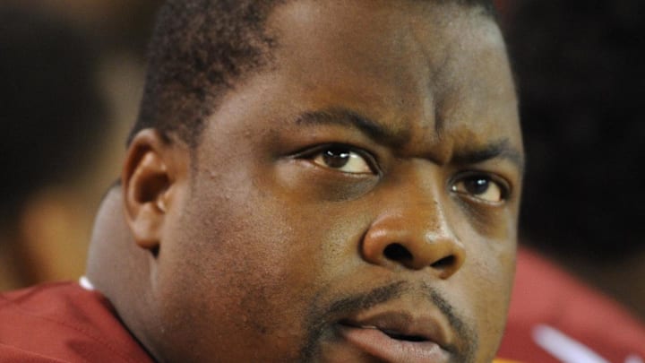 Aug 13, 2015; Cleveland, OH, USA; Washington Redskins defensive tackle Terrance Knighton (98) in a preseason NFL football game at FirstEnergy Stadium. Mandatory Credit: Ken Blaze-Imagn Images