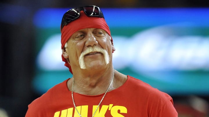 Nov 19, 2014; Cleveland, OH, USA; Professional wrestler Hulk Hogan stands on the court before a game between the Cleveland Cavaliers and the San Antonio Spurs at Quicken Loans Arena. Mandatory Credit: David Richard-Imagn Images Nov 19, 2014; Cleveland, OH, USA; Professional wrestler Hulk Hogan stands on the court before a game between the Cleveland Cavaliers and the San Antonio Spurs at Quicken Loans Arena. Mandatory Credit: David Richard-Imagn Images