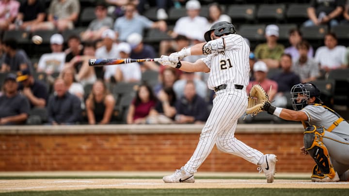 Wake Forest's Jackson Miller swings at a pitch against the California Golden Bears.