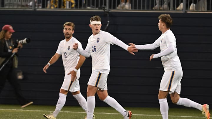 Pitt Men's Soccer Celebrates a goal