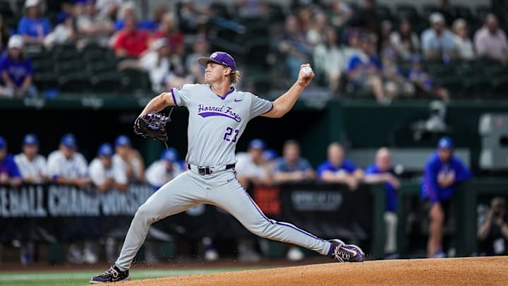 Mason Brassfield on the mound in the Big 12 Tournament.