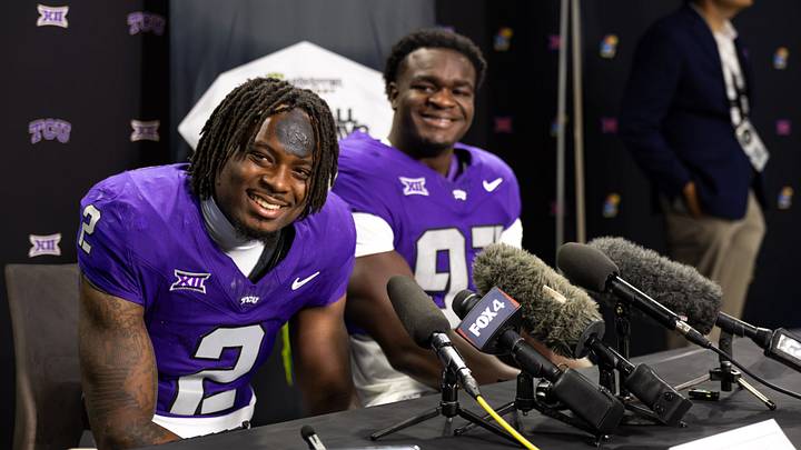TCU Football's DB Jamel Johnson & DE Paul Oyewale during Big 12 Media Days TCU Football's DB Jamel Johnson & DE Paul Oyewale during Big 12 Media Days