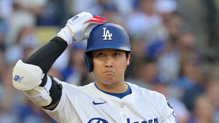 Oct 16, 2025; Los Angeles, California, USA; Los Angeles Dodgers two-way player Shohei Ohtani (17) reacts after striking out against the Milwaukee Brewers in the seventh inning during game three of the NLCS round for the 2025 MLB playoffs at Dodger Stadium. Mandatory Credit: Jayne Kamin-Oncea-Imagn Images Oct 16, 2025; Los Angeles, California, USA; Los Angeles Dodgers two-way player Shohei Ohtani (17) reacts after striking out against the Milwaukee Brewers in the seventh inning during game three of the NLCS round for the 2025 MLB playoffs at Dodger Stadium. Mandatory Credit: Jayne Kamin-Oncea-Imagn Images