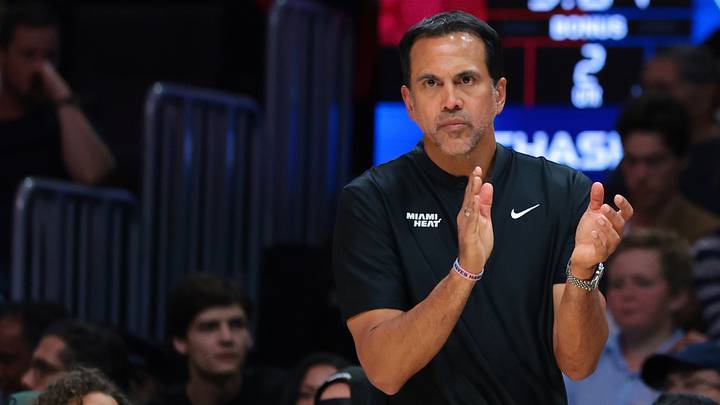 Miami Heat head coach Erik Spoelstra reacts (Mandatory Credit: Sam Navarro-Imagn Images) Miami Heat head coach Erik Spoelstra reacts (Mandatory Credit: Sam Navarro-Imagn Images)