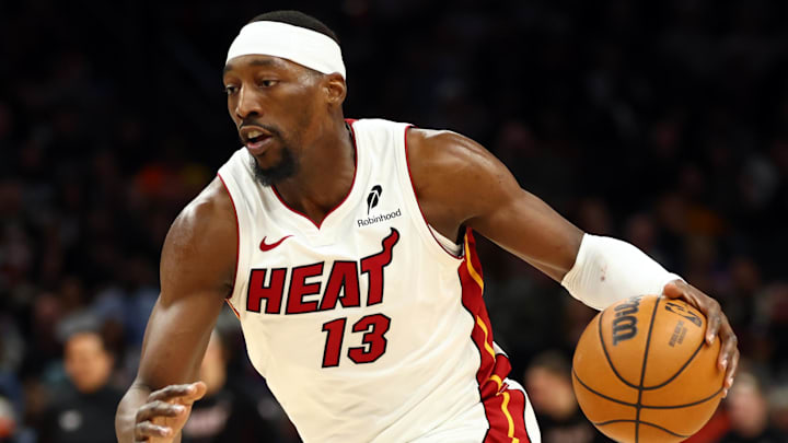 Jan 25, 2026; Phoenix, Arizona, USA; Miami Heat center Bam Adebayo (13) against the Phoenix Suns in the second half at Mortgage Matchup Center. Mandatory Credit: Mark J. Rebilas-Imagn Images