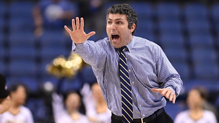 Georgia Tech Yellow Jackets head coach Josh Pastner reacts in the second half of the first round of the ACC Tournament at Greensboro Coliseum. Mandatory Credit: Bob Donnan-Imagn Images