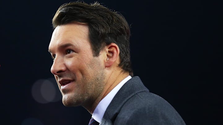 Jan 21, 2018; Foxborough, MA, USA; Television announcer Tony Romo following the AFC championship game between the New England Patriots against the Jacksonville Jaguars at Gillette Stadium. Mandatory Credit: Mark J. Rebilas-Imagn Images Jan 21, 2018; Foxborough, MA, USA; Television announcer Tony Romo following the AFC championship game between the New England Patriots against the Jacksonville Jaguars at Gillette Stadium. Mandatory Credit: Mark J. Rebilas-Imagn Images