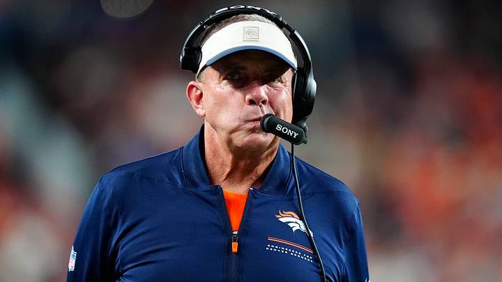 Denver Broncos head coach Sean Payton during the second quarter during a preseason game against the Minnesota Vikings at Empower Field at Mile High. Denver Broncos head coach Sean Payton during the second quarter during a preseason game against the Minnesota Vikings at Empower Field at Mile High.