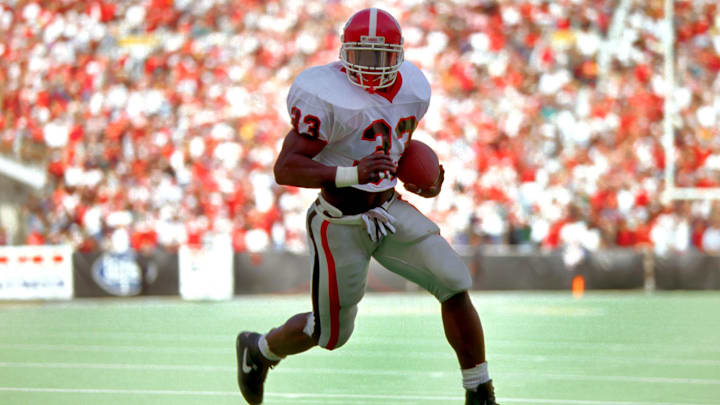 Unknown date & location; Georgia Bulldogs running back (33) Terrell Davis in action during the 1993 season. Mandatory Credit: Photo By Imagn Images Unknown date & location; Georgia Bulldogs running back (33) Terrell Davis in action during the 1993 season. Mandatory Credit: Photo By Imagn Images