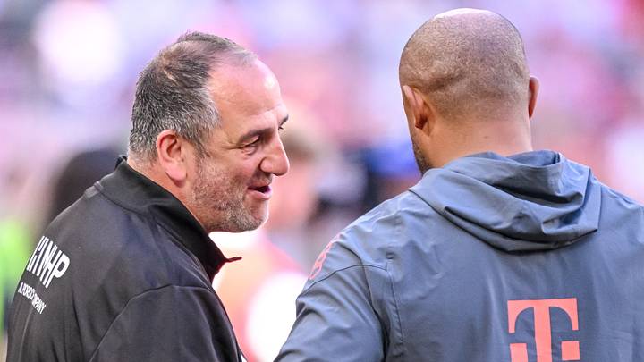Heidenheim-Coach Frank Schmidt und Bayern-Coach Vincent Kompany im Austausch
