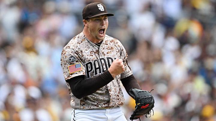 Jul 12, 2026; San Diego, California, USA; San Diego Padres pitcher Mason Miller (22) celebrates after the Padres beat the Toronto Blue Jays at Petco Park. Mandatory Credit: Denis Poroy-Imagn Images Jul 12, 2026; San Diego, California, USA; San Diego Padres pitcher Mason Miller (22) celebrates after the Padres beat the Toronto Blue Jays at Petco Park. Mandatory Credit: Denis Poroy-Imagn Images