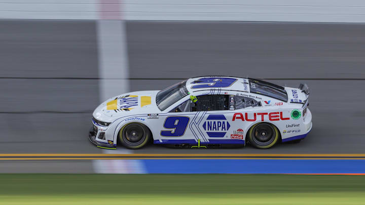 Aug 23, 2024; Daytona Beach, Florida, USA; NASCAR Cup Series driver Chase Elliott (9) during qualifying at Daytona International Speedway. Aug 23, 2024; Daytona Beach, Florida, USA; NASCAR Cup Series driver Chase Elliott (9) during qualifying at Daytona International Speedway.