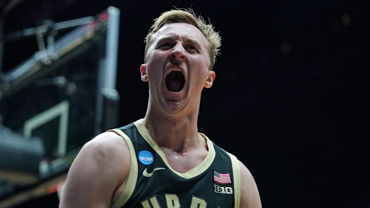 Purdue Boilermakers guard Fletcher Loyer (2) reacts