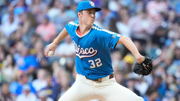 Jun 12, 2026; Milwaukee, Wisconsin, USA; Milwaukee Brewers pitcher Jacob Misiorowski (32) delivers a pitch against the Philadelphia Phillies in the second inning at American Family Field. Jun 12, 2026; Milwaukee, Wisconsin, USA; Milwaukee Brewers pitcher Jacob Misiorowski (32) delivers a pitch against the Philadelphia Phillies in the second inning at American Family Field.