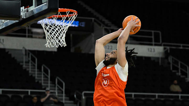 Mar 19, 2025; Providence, RI, USA; Clemson Tigers center Christian Reeves (14) practices at Amica Mutual Pavilion. 