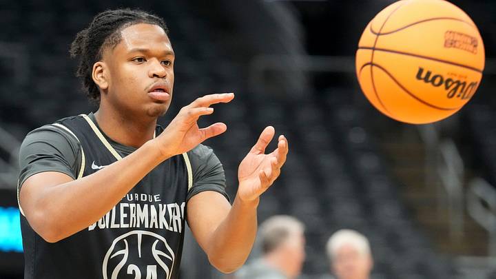 Purdue Boilermakers guard Gicarri Harris (24) practices ahead of an NCAA Tournament first-round game.