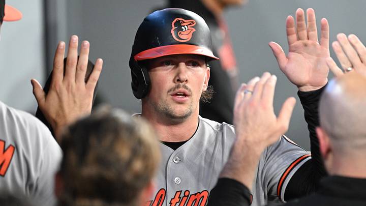 Jun 5, 2026; Toronto, Ontario, CAN; Baltimore Orioles catcher Adley Rutschman (35) celebrates with team mates in the dugout after scoring a run against the Toronto Blue Jays in the sixth inning at Rogers Centre. Mandatory Credit: Dan Hamilton-Imagn Images Jun 5, 2026; Toronto, Ontario, CAN; Baltimore Orioles catcher Adley Rutschman (35) celebrates with team mates in the dugout after scoring a run against the Toronto Blue Jays in the sixth inning at Rogers Centre. Mandatory Credit: Dan Hamilton-Imagn Images