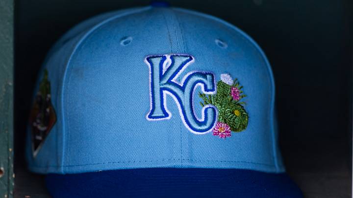 Feb 25, 2026; Surprise, Arizona, USA; Detailed view of a Kansas City Royals spring training baseball hat during a game at Surprise Stadium. Mandatory Credit: Mark J. Rebilas-Imagn Images Feb 25, 2026; Surprise, Arizona, USA; Detailed view of a Kansas City Royals spring training baseball hat during a game at Surprise Stadium. Mandatory Credit: Mark J. Rebilas-Imagn Images