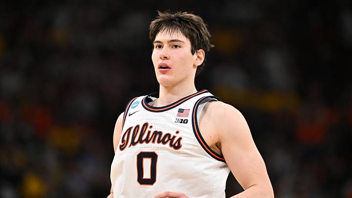 Mar 28, 2026; Houston, TX, USA; Illinois Fighting Illini forward David Mirkovic (0) looks on in the second half against the Illinois Fighting Illini during an Elite Eight game of the South Regional of the men's 2026 NCAA Tournament at Toyota Center. Mandatory Credit: Maria Lysaker-Imagn Images Mar 28, 2026; Houston, TX, USA; Illinois Fighting Illini forward David Mirkovic (0) looks on in the second half against the Illinois Fighting Illini during an Elite Eight game of the South Regional of the men's 2026 NCAA Tournament at Toyota Center. Mandatory Credit: Maria Lysaker-Imagn Images