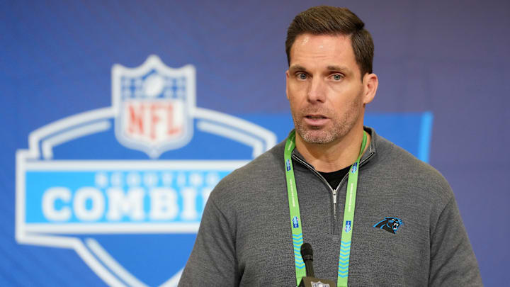Carolina Panthers general manager Dan Morgan speaks at the NFL Scouting Combine Carolina Panthers general manager Dan Morgan speaks at the NFL Scouting Combine