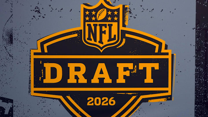 Feb 6, 2026; San Francisco, CA, USA; The 2026 NFL Draft logo at the Super Bowl LX Experience at the Moscone Center. Mandatory Credit: Kirby Lee-Imagn Images