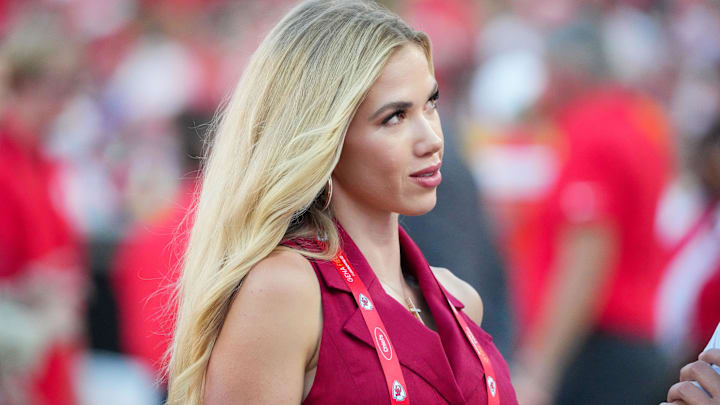 Aug 22, 2025; Kansas City, Missouri, USA; Kansas City Chiefs CEO’s daughter Gracie Hunt on field prior to a game at GEHA Field at Arrowhead Stadium.