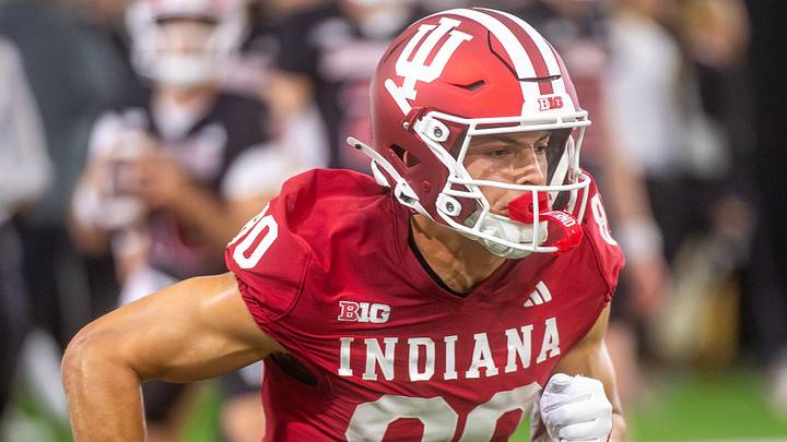 Indiana's Charlie Becker (80) during Indiana University spring football practice on Thursday, March 26, 2026. Indiana's Charlie Becker (80) during Indiana University spring football practice on Thursday, March 26, 2026.