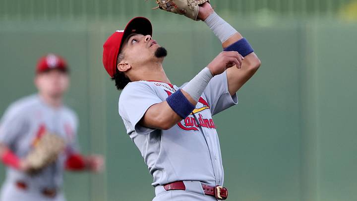 May 12, 2026; West Sacramento, California, USA; St. Louis Cardinals shortstop Masyn Winn (0) catches a pop fly against the Athletics during the second inning at Sutter Health Park. Mandatory Credit: Dennis Lee-Imagn Images