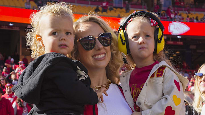 Nov 10, 2024: Brittany Mahomes with Bronze and Sterling watch warmups prior to game between the Kansas City Chiefs and the Denver Broncos.