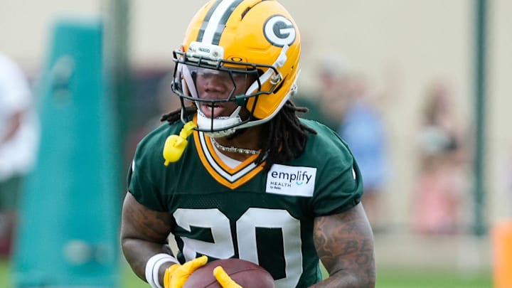 Green Bay Packers safety Javon Bullard (20) runs through a drill during the second day of training camp on Thursday, July 24.