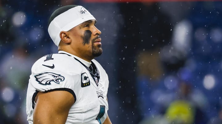 Dec 18, 2023; Seattle, Washington, USA; Philadelphia Eagles quarterback Jalen Hurts (1) participates