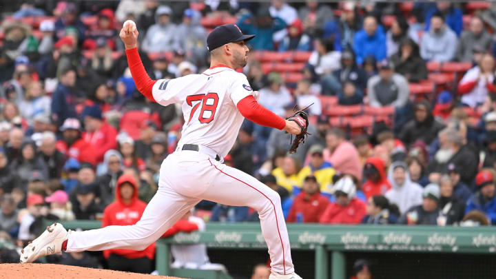 Apr 18, 2024; Boston, Massachusetts, USA; Boston Red Sox pitcher Joe Jacques (78) pitches against the Cleveland Guardians during the fifth inning at Fenway Park. Mandatory Credit: Eric Canha-USA TODAY Sports