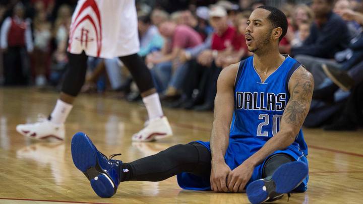 Nov 22, 2014; Houston, TX, USA; Dallas Mavericks guard Devin Harris (20) during the game against the Houston Rockets at the Toyota Center. The Rockets defeated the Mavericks 95-92. Mandatory Credit: Jerome Miron-USA TODAY Sports