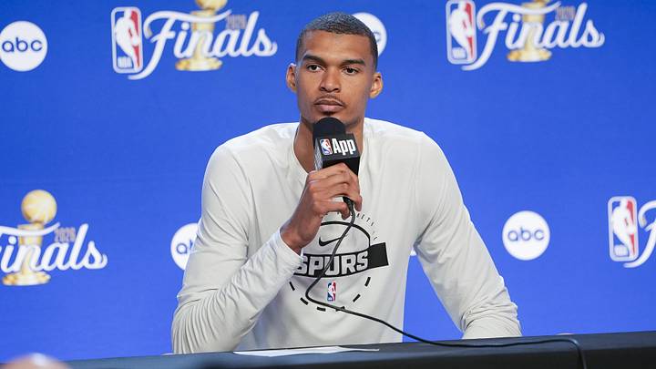 Wembanyama spoke to the media Friday night following the Spurs’ 105–104 loss to the Knicks in Game 2 of the NBA Finals. Wembanyama spoke to the media Friday night following the Spurs’ 105–104 loss to the Knicks in Game 2 of the NBA Finals.