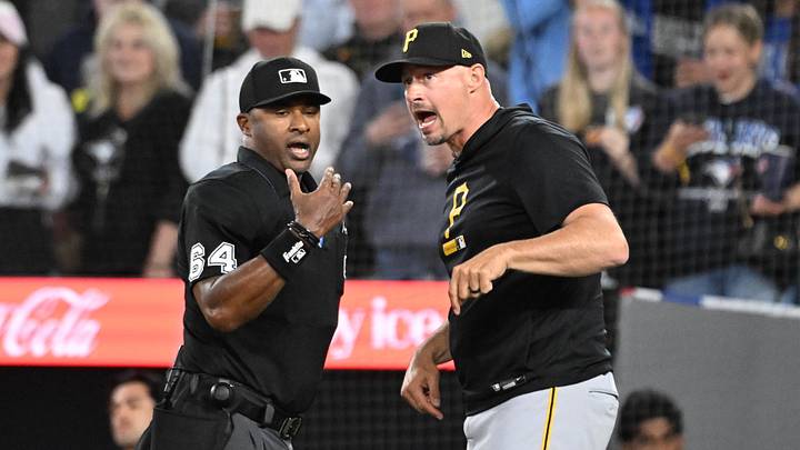 May 23, 2026; Toronto, Ontario, CAN; Pittsburgh Pirates manager Don Kelly (12) is ejected by home plate umpire Alan Porter (64) in the sixth inning against the Toronto Blue Jays at Rogers Centre. Mandatory Credit: Dan Hamilton-Imagn Images May 23, 2026; Toronto, Ontario, CAN; Pittsburgh Pirates manager Don Kelly (12) is ejected by home plate umpire Alan Porter (64) in the sixth inning against the Toronto Blue Jays at Rogers Centre. Mandatory Credit: Dan Hamilton-Imagn Images