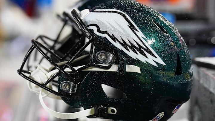 Nov 20, 2023; Kansas City, Missouri, USA; A general view of a Philadelphia Eagles helmet against the Kansas City Chiefs prior to a game at GEHA Field at Arrowhead Stadium. Mandatory Credit: Denny Medley-Imagn Images Nov 20, 2023; Kansas City, Missouri, USA; A general view of a Philadelphia Eagles helmet against the Kansas City Chiefs prior to a game at GEHA Field at Arrowhead Stadium. Mandatory Credit: Denny Medley-Imagn Images