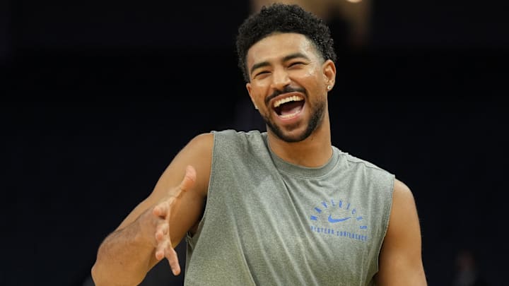 Dec 15, 2024; San Francisco, California, USA; Dallas Mavericks guard Quentin Grimes (5) before the game against the Golden State Warriors at Chase Center. Mandatory Credit: Darren Yamashita-Imagn Images
