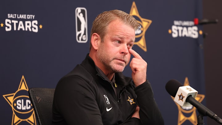 Jun 7, 2023; Salt Lake City, UT, USA; Salt Lake City Stars new head coach Steve Wojciechowski addresses the media at a press conference in the Zions Bank Basketball Campus. Mandatory Credit: Rob Gray-Imagn Images Jun 7, 2023; Salt Lake City, UT, USA; Salt Lake City Stars new head coach Steve Wojciechowski addresses the media at a press conference in the Zions Bank Basketball Campus. Mandatory Credit: Rob Gray-Imagn Images