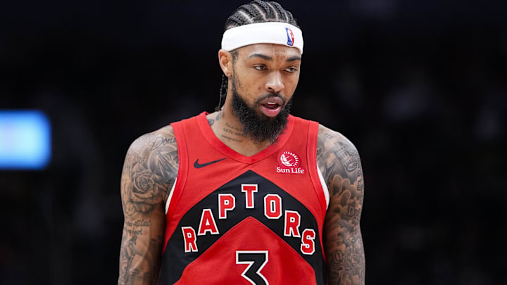Dec 31, 2025; Toronto, Ontario, CAN;  Toronto Raptors forward Brandon Ingram (3) looks on against the Denver Nuggets during the second half at Scotiabank Arena. Mandatory Credit: Kevin Sousa-Imagn Images