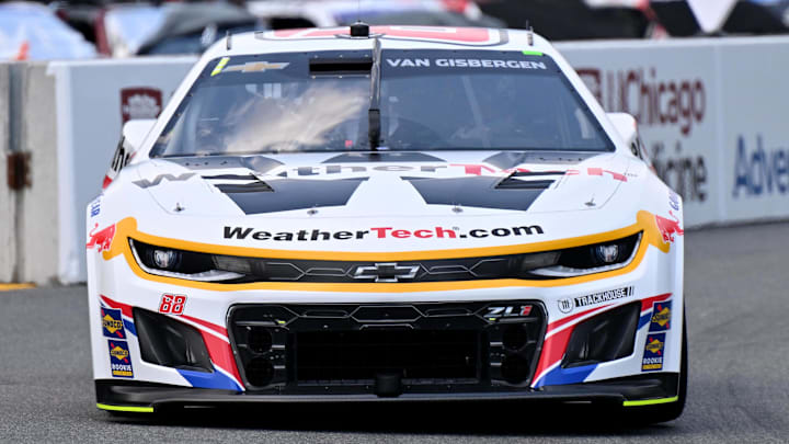 Jul 5, 2025; Chicago, Illinois, USA; NASCAR Cup Series driver Shane Van Gisbergen (88) during qualifying for the Grant Park 165 at Chicago Street Race. Mandatory Credit: Daniel Bartel-Imagn Images