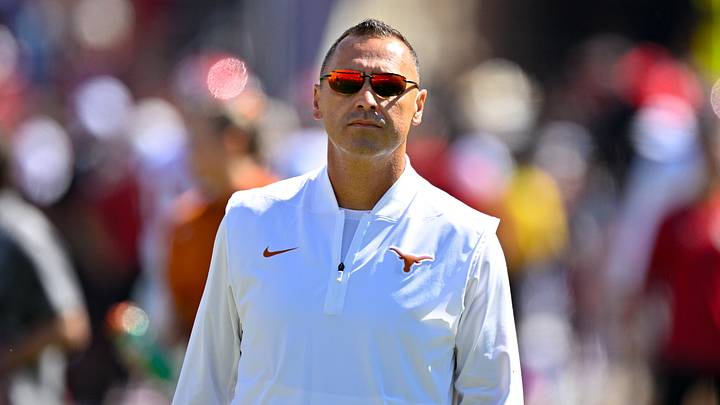 Texas Longhorns head coach Steve Sarkisian looks on before the game against the Oklahoma Sooners at Cotton Bowl.