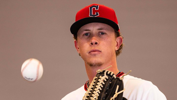Feb 19, 2026; Goodyear, AZ, USA; Cleveland Guardians pitcher Peyton Pallette (63) during media day in Goodyear. Mandatory Credit: Arianna Grainey-Imagn Images Feb 19, 2026; Goodyear, AZ, USA; Cleveland Guardians pitcher Peyton Pallette (63) during media day in Goodyear. Mandatory Credit: Arianna Grainey-Imagn Images