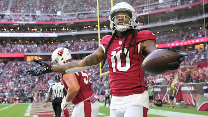 Arizona Cardinals wide receiver DeAndre Hopkins (10) celebrates after a catch against the Seattle Seahawks.