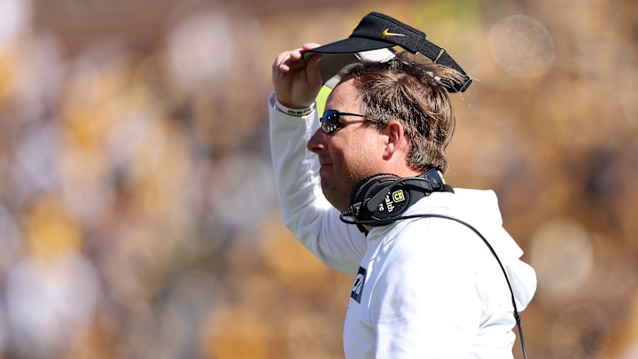 Missouri Tigers football head coach Eli Drinkwitz looks from the sidelines in a game against the Auburn Tigers last season.