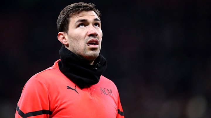 Alessio Romagnoli of Ac Milan  during warm up before the...